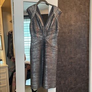 Herve Leger Metallic Silver-Black Bandage Dress